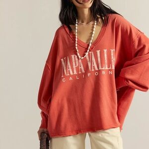 FREE PEOPLE Venice V Neck Graphic Sweatshirt L